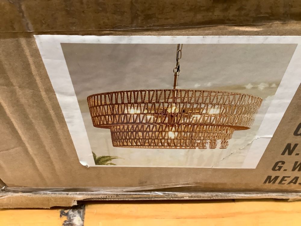 Boho Rattan Chandelier, 6-Light Large Rattan Pendant Light with 2-Tier Wicker Shade, Bohemian Farmhouse Ceiling Light Fixture Chandelier for Dining Room, Living Room, Bedroom, Kitchen Island - Image 5 - Lot 8727