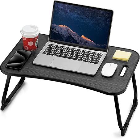 Laptop Bed Desk, Foldable Lap Desk, Portable Lap Table, Laptop Stand with Cup Holder & Tablet Slot & Lifting Handle for Working Writing Drawing & Eating - Black - Lot 8732