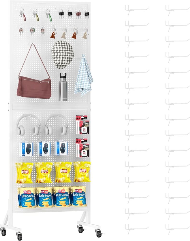 Rasdwt Metal Pegboard Peg Board Display Stand with Wheels, White - Image 1 - Lot 8733