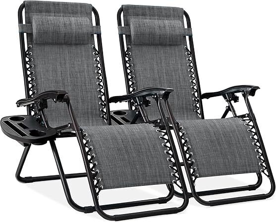 Set of 2 Adjustable Zero Gravity Patio Chair Recliners w/ Cup Holders - Image 1 - Lot 8739