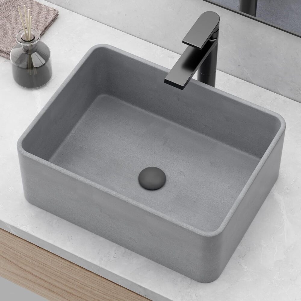 Bathroom Sink Rectangular 16x12 Inch Concrete Vessel for Bathroom Above Counter Vanity Rectangle Sink Smooth Finish - Image 1 - Lot 8748