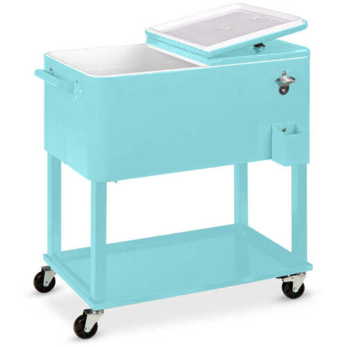 Portable Rolling Cooler Cart w/ Bottle Opener, Catch Tray - 80qt - Lot 8749