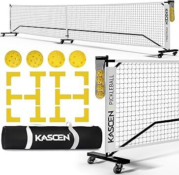 RED AND BLUE Kascen Portable Pickleball Net with Wheels - 22ft Outdoor Regulation Size Pickle Ball net for diveway, Backyard and Indoor - Lot 8777