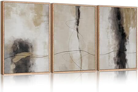 HPINUB Large Modern Abstract Shapes Framed Canvas Wall Art Set,Neutral Black and White Wall Decor,Minimalist Nordic Wall Painting for Living Room,Bedroom,Dining Room,Office -24"x36"x3 - Lot 8782