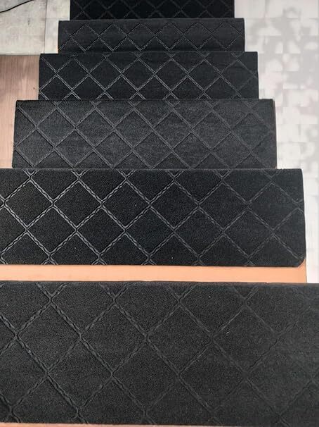 9"X36" Bullnose Stair Treads Carpet Non-Slip for Wooden Steps Indoor, Machine Washable and Reusable with Tape Free Self-Adhesive Back for Pets, Set of 15, Black - Image 1 - Lot 8798