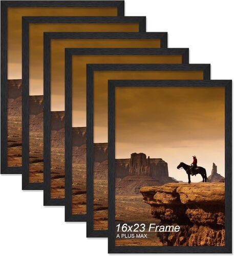 A PLUS MAX 16x23 Picture Frame Set of 6, Black Engineered Wood Frame for 16 x 23 Inch Picture Poster Photo, Light Weight 16 by 23 Frame with Wood-grain for Wall - 6 Pack/Black/16 x23 - Lot 8810