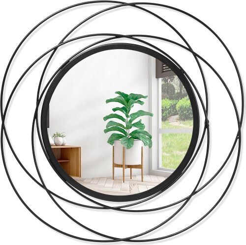 Wall Mirror Mounted Black Small Round Decorative Mirrors, Circle Metal Art Mirror Home for Bathroom Vanity, Living Room or Bedroom - Lot 8817