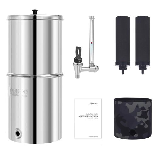 2.25G Gravity Water Filter System, NSF/ANSI 42 Certified, with 2 Black Carbon Filters and Stainless Steel Spigot, Reduce Chlorine, for Home, Camping, RVing, Off-Grid, Emergencies - Lot 8820