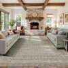 9' x 12' Washable Area Rug for Living Room, Extra Large Neutral Vintage Boho Rugs for Dining Room, Kids Room, Farmhouse, Durable Low Pile Non Slip Carpet for High Traffic Areas - Thumbnail 1