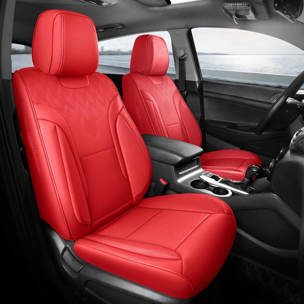 Red Car Seat Covers Full Set - Breathable Faux Leather Universal Seat Covers for Cars, Automotive Protector Fit for Most Sedan SUV Pick-up Truck - Image 1 - Lot 8831