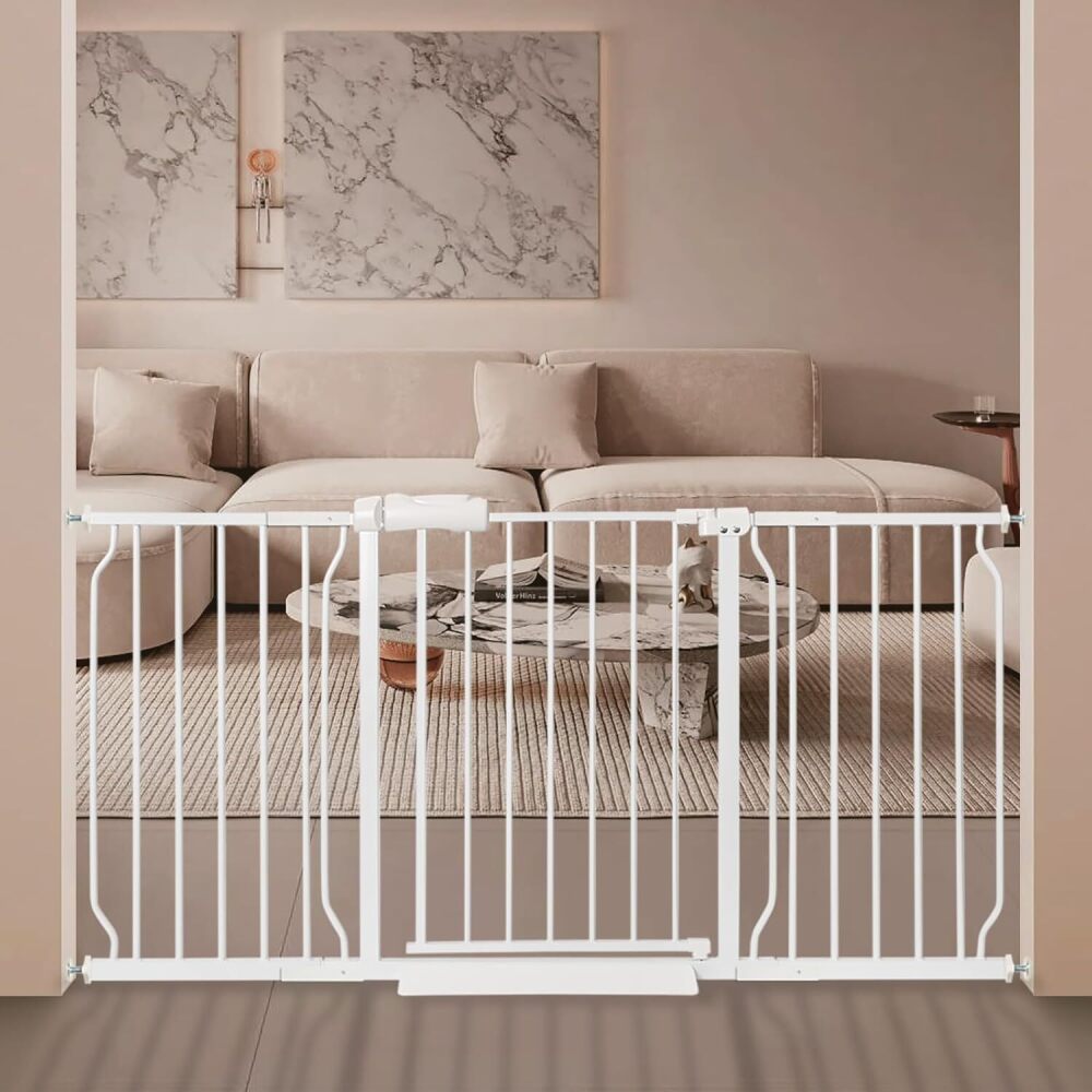 Extra Wide Baby Gate with Pressure Mounted Gate 57-62 Inches, Door Barrier No Drilling Internal Barrier for Home Kitchen Stairs White - Image 1 - Lot 8835