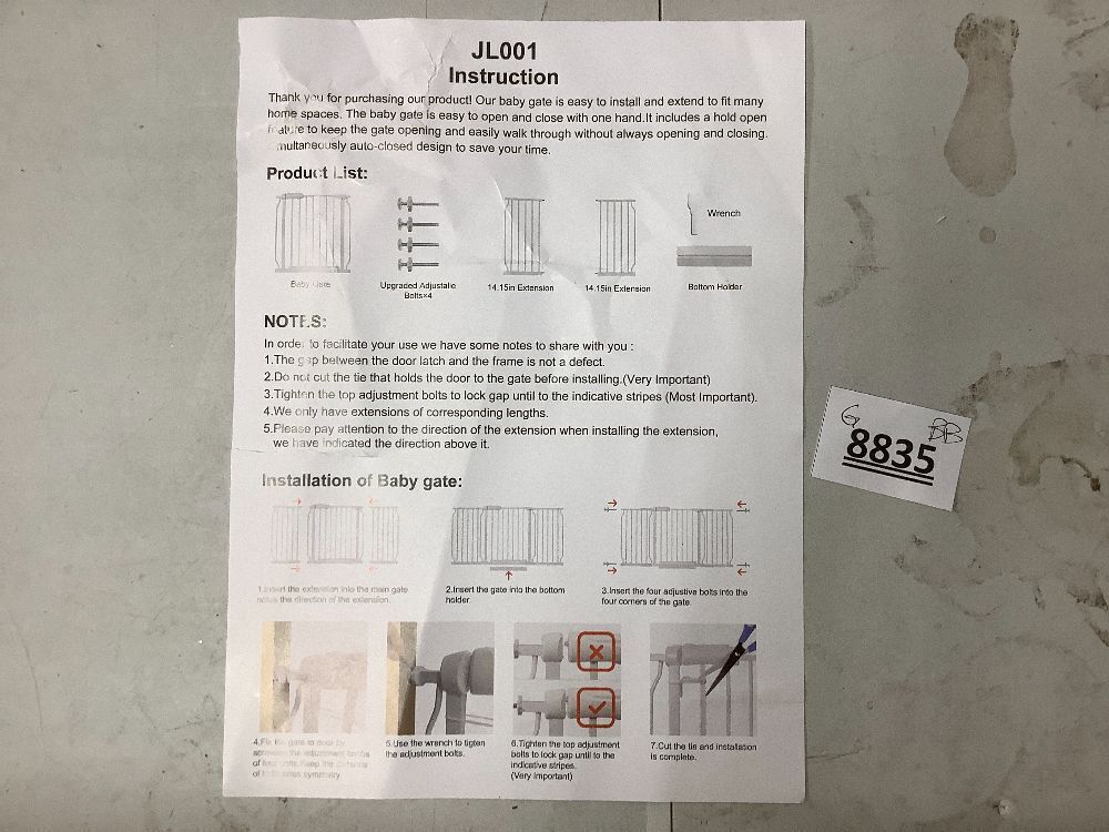 Extra Wide Baby Gate with Pressure Mounted Gate 57-62 Inches, Door Barrier No Drilling Internal Barrier for Home Kitchen Stairs White - Image 4 - Lot 8835