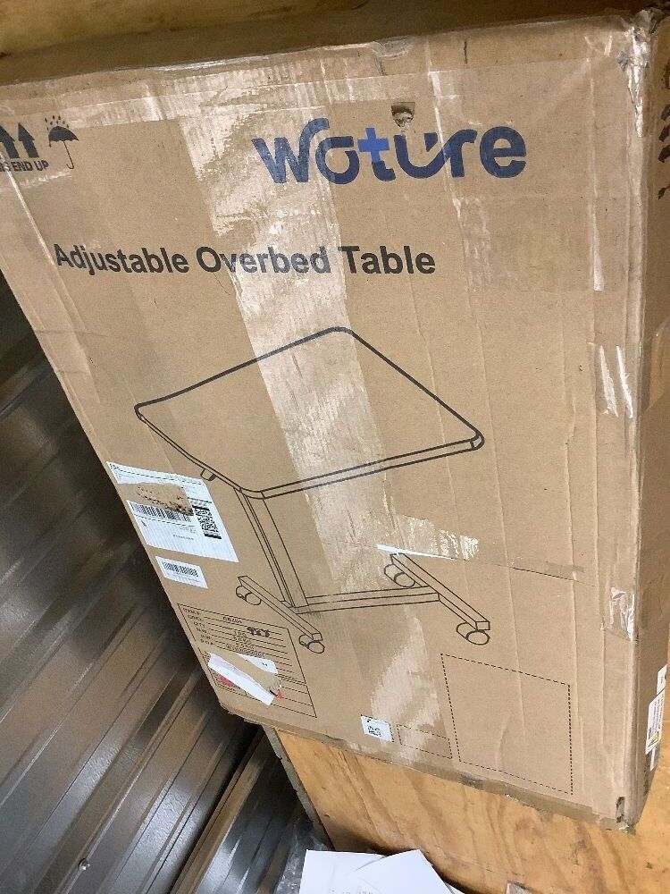 WOTURE Adjustable Overbed Table with Wheels, Bedside Rolling Table, Pneumatic Height Adjustment, Hospital Bed Table on Wheels, Standing Desk, Bedridden & Mobility Needs, Walnut - Image 3 - Lot 8851