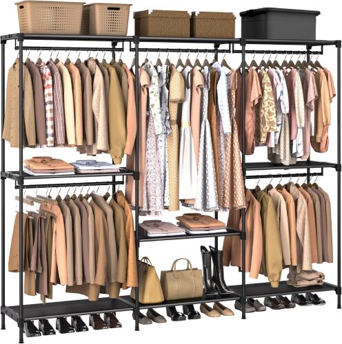 Clothes Rack, Portable Closet, 80.7 Inch Extra Large Capacity Wardrobe Closet, Clothes Storage Organizer with Shelves and 5 Hanging Rods, Easy to Assembly - Lot 8856