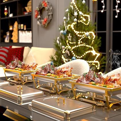Chafing Dishes for Buffet 4Pack, 9QT Chafing Dish Buffet Set Stainless Steel Buffet Food Warmers Sets for Catering Events Parties Dinners with Complete Set,Gold and Silver (4) - Lot 8857