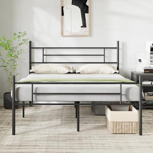 Novilla Queen Metal Bed Frame with Headboard and Footboard, 14 Inch Platform Bed Frame with Storage, Mattress Base, No Box Spring Needed, Metal Slat Support - Lot 8859