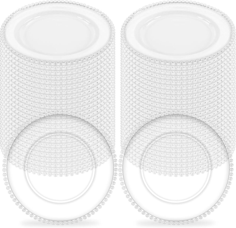 50Pcs Clear Charger Plates Bulk Wedding - 13" Premium Clear Plastic Chargers with Beaded Rim，Transparent Decorative Dinner Charger Plates for Events & Parties - Image 1 - Lot 8874