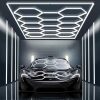 Ultra Bright Hexagon Garage Lights.720W 86400LM 6500K Hexagon LED Light Garages with Rectangle Frame.14 Grid Honeycomb Hex Led Lights System for Garage,Car Detailing Shop, Basement,Warehouse - Thumbnail 1