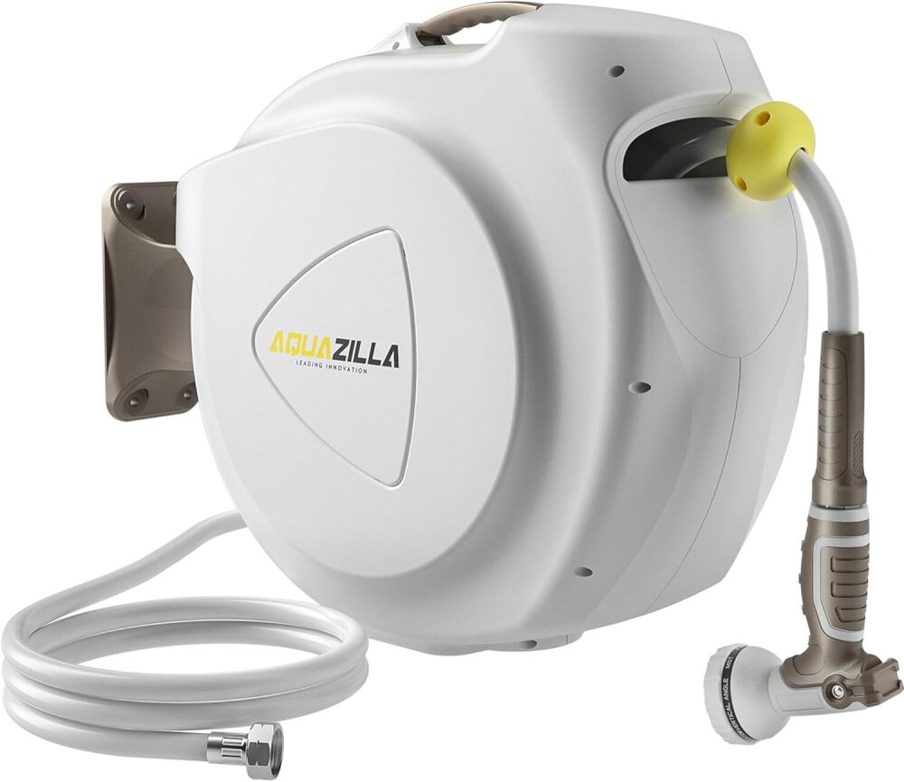 Retractable Garden Hose Reel, 100Ft x 1/2" Durable Wall Mounted Water Hose Reel with 180¡ãSwivel Bracket, 9 Pattern Sprayer, 6Ft leader hose,Smooth Automatic Rewind, Any Length Lock - Image 1 - Lot 8892