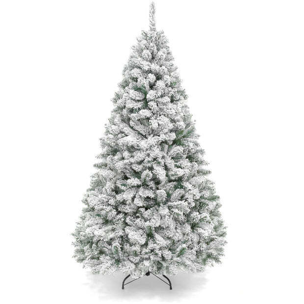 Snow Flocked Artificial Pine Christmas Tree w/ Foldable Metal Base 7.5ft - Image 1 - Lot 9001