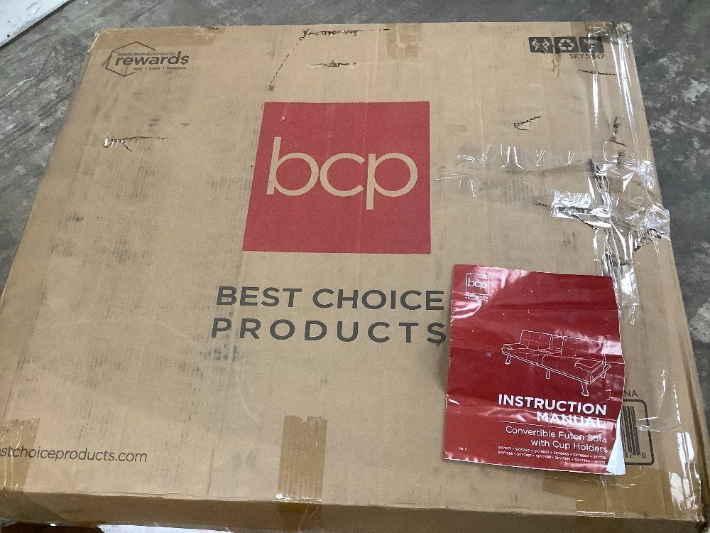 Linen Upholstered Convertible Sofa Bed Futon w/ 2 Cupholders - Image 3 - Lot 9101