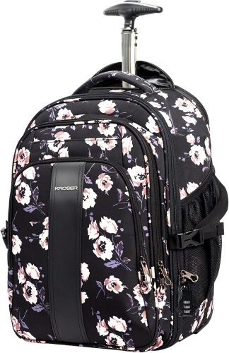 KROSER Laptop Rolling Backpack 17 inch Premium Wheeled Computer Backpack for Women with RFID Pockets Check Point Friendly Water-Repellent Overnight Roller Case for Travel - Lot 8583
