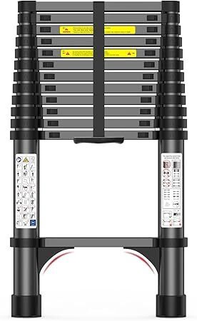 12.5FT Heavy-Duty Telescoping Ladder, 330lb Capacity Aluminum Extension Ladder with Anti-Slip Steps for Secure Attic Access, Roof, and Home Renovation Projects - Lot 8868