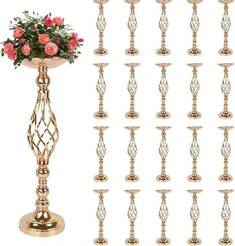 20 Pcs Metal Flower Arrangement Stand, 22.8 Inch Tall Wedding Flower Centerpieces Stand Gold Elegant Metal Flower Vase Candelabra Candle Holder for Wedding Table Decor Birthday Home Decor - Image 1 - Lot 8898