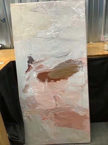 3D Textured Canvas Wall Art White Minimalist Painting Pink Texture Painting on Canvas - Image 1 - Lot 8824