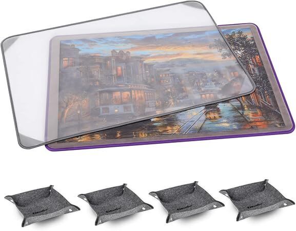 Kidoodler Jigsaw Puzzle Board with Cover & Sorting Trays | 33x22 Portable Puzzle Mat for 1000 pcs with 4 Foldable Sorting Trays | 4mm Reinforced Hardboard | Non-Slip Surface | Purple - Image 1 - Lot 8829
