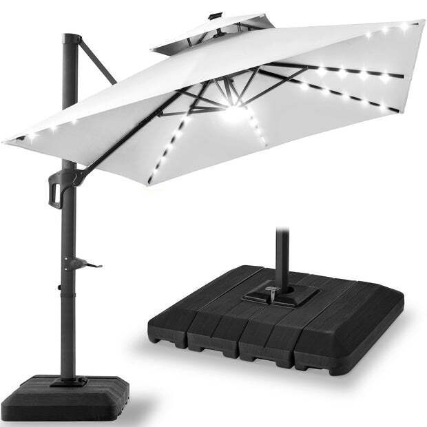 2-Tier Square LED Cantilever Offset Umbrella w/ 360 Rotation, Base - 10x10ft - Image 1 - Lot 8839