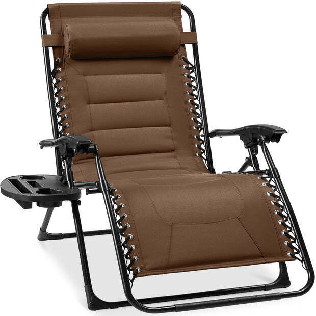 Oversized Padded Zero Gravity Chair, Folding Recliner w/ Headrest, Side Tray - Image 1 - Lot 8844