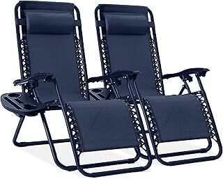 Set of 2 Adjustable Zero Gravity Patio Chair Recliners w/ Cup Holders - Lot 8860