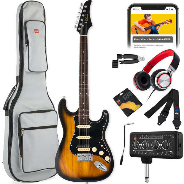 Beginner Electric Guitar Kit w/ Headphone Amp, Padded Gig Bag, Headphones - Image 1 - Lot 8885