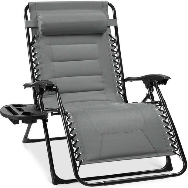 Oversized Padded Zero Gravity Chair, Folding Recliner w/ Headrest, Side Tray - Image 1 - Lot 8895