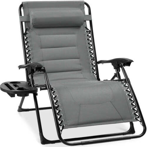 Oversized Padded Zero Gravity Chair, Folding Recliner w/ Headrest, Side Tray - Lot 8895