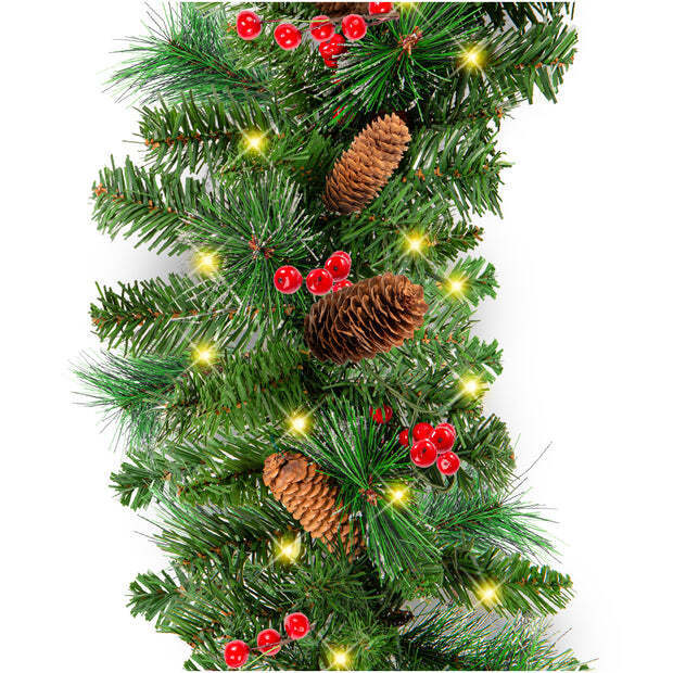 9ft Pre-Lit Christmas Garland w/ 50 Lights, Pine Cones, Berries - Image 1 - Lot 8943