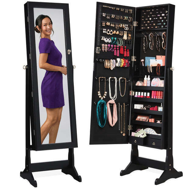 Full Length Freestanding Jewelry Mirror Armoire w/ Velvet Interior - Image 1 - Lot 8919