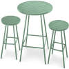 3-Piece Patio Bar Height Bistro Set w/ Backless Stools, Slatted Design - Thumbnail 1