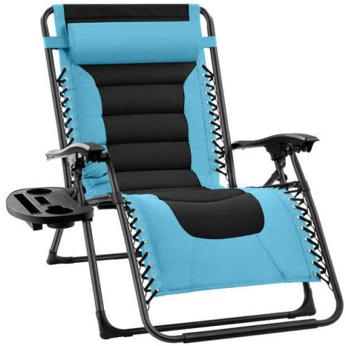 Oversized Padded Zero Gravity Chair, Folding Recliner w/ Headrest, Side Tray - Lot 8950