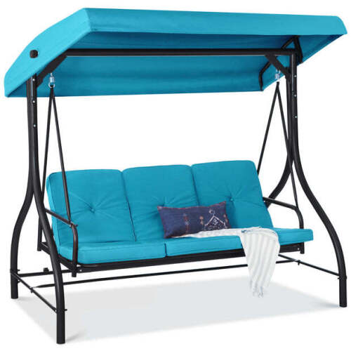 3-Seat Outdoor Canopy Swing Glider Furniture w/ Converting Flatbed Backrest - Lot 8970