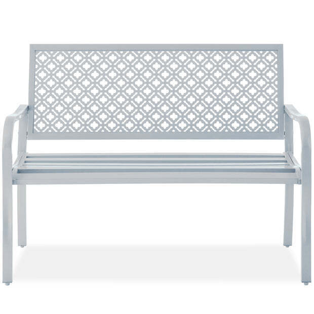 Indoor Outdoor Steel Bench w/ Geometric Backrest, Foot Levelers - Image 3 - Lot 7958