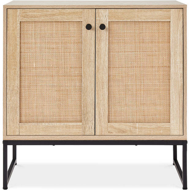 2-Door Rattan Storage Cabinet Accent Furniture for Living Room w/ Foot Pads - Image 1 - Lot 8996