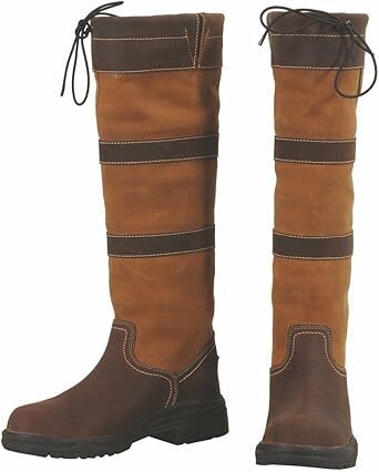 TuffRider Ladies Lexington Waterproof Tall Country Boots in chocolate and fawn leather size 9 - Lot 9030