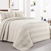 HOMBYS 132x120 Seersucker Patchwork Oversized King Quilt Set, Lightweight Plaid Bedspread Coverlet Set, All Season Bohemian Home Bedding Decor with 2 Pillow Shams, Beige - Thumbnail 1
