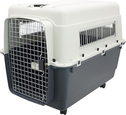 SportPet Designs Plastic Kennels Rolling Plastic Airline Approved Wire Door Travel Dog Crate, XXX-Large, Gray - Image 1 - Lot 9109