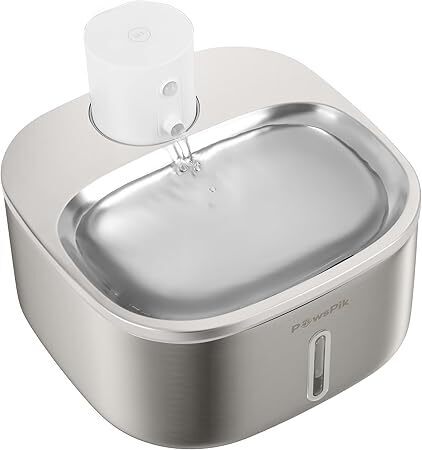 Pawspik Stainless Steel Cat Water Fountain,108 oz/3.2 L Cat Water Dispenser, Battery Operated Dog Fountain,Water Bowl, Automatic Pet Fountain with Motion Sensor, 5000 mAh Battery - Lot 9206
