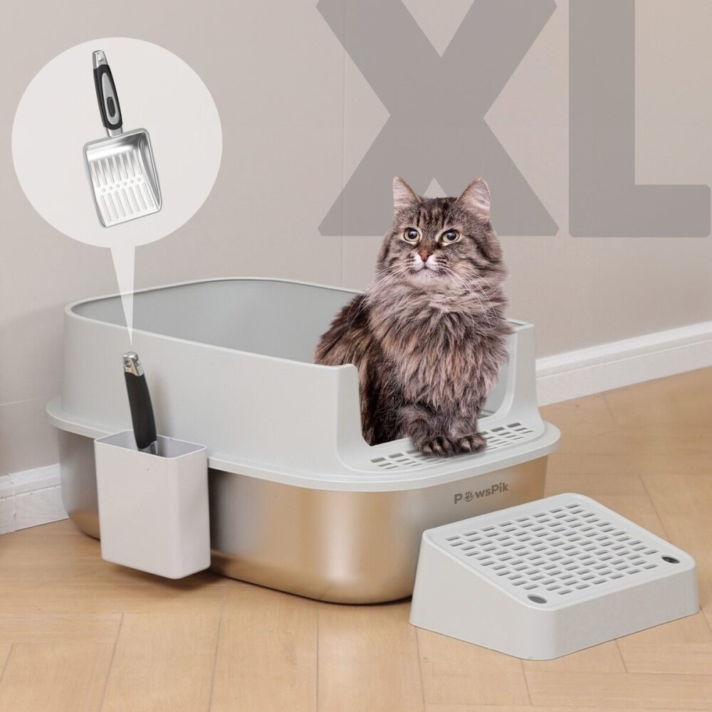 PawsPik Stainless Steel Cat Litter Box & Metal Scooper, X-Large, Light Gray - Image 1 - Lot 9307