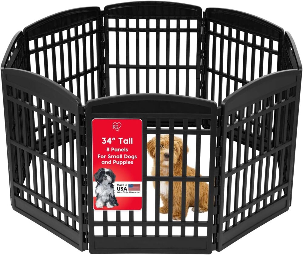 IRIS USA 34" 8-Panel Dog Playpen, 63 x 63 x 35, Puppy Fence, Puppy Playpen, Dog Play Pen Indoors, Pet Fence, Puppies/Small Dogs, Black - Image 1 - Lot 9046