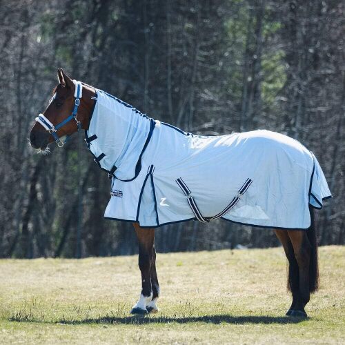 HORZE Freja Durable Mesh Combo Fly Sheet with Attached Neck Cover - UPF 50+ UV Protection - Light Blue - 75 in - Lot 9031
